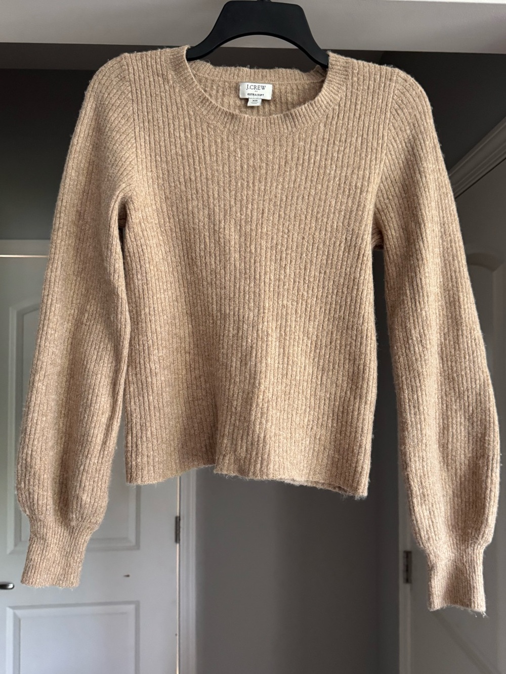 J. Crew Extra Soft Wool Blend Women's Crewneck Ribbed Sweater Tan XS